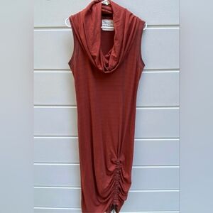 Raw Earth Wild Sky Maxi Dress Cowl Neck Ruched Bottom Sleeveless Rust Orange USA
